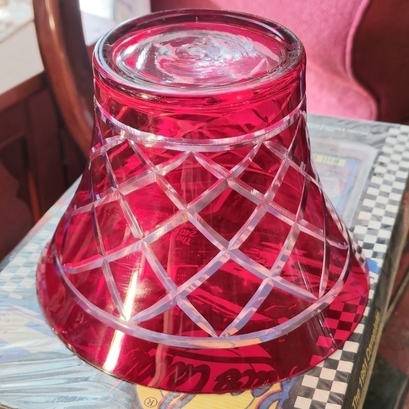 Bohemian Cut Crystal Basket/Vase- Red.         6" Tall x 7" Wide - Picture 5 of 5